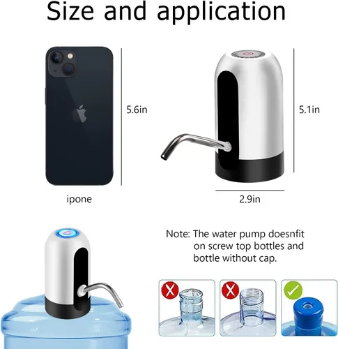 Vista 2 de cs-q2 Dispensador eléctrico de agua - Bomba de carga USB de 5 galones con pantalla LED, interruptor automático de botella de agua potable (blanco)