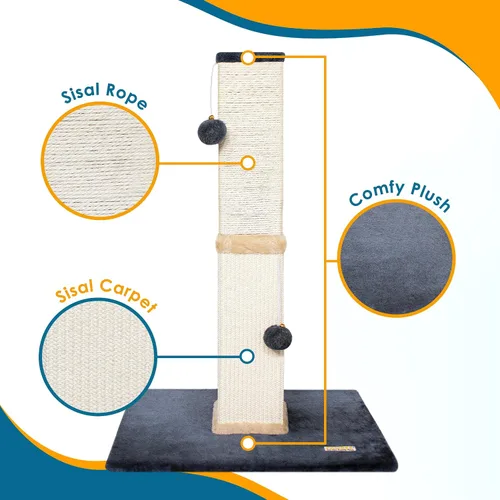 Vista 3 de Pawbee Torre rascador para gatos de 32 pulgadas con cascabeles y bolas de felpa, torre de sisal con base más grande para una mejor estabilidad, Beige