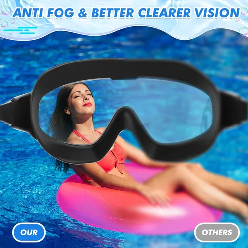 Vista 6 de Konohan Paquete de 3 gafas de natación para adultos, gafas anchas sin fugas, antiniebla, con clips para la nariz, tapones para los oídos