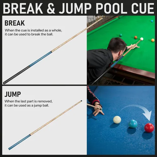 Vista 5 de Kmise Break Jump Taco de 21 onzas, 23 onzas, 25 onzas, 28 onzas, palo de piscina para roturas explosivas y saltos sin esfuerzo, taco de piscina Azul