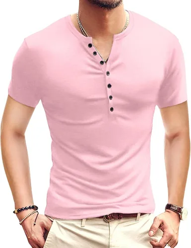 Vista 9 de YTD - Camiseta de manga larga Henley básica ajustada para hombre, estilo casual