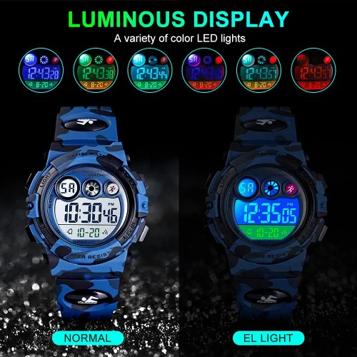 Vista 5 de GOLDEN HOUR Relojes para niños, deportes digitales, impermeables, para niños y niñas, para exteriores, alarma de 1224 horas, retroiluminación