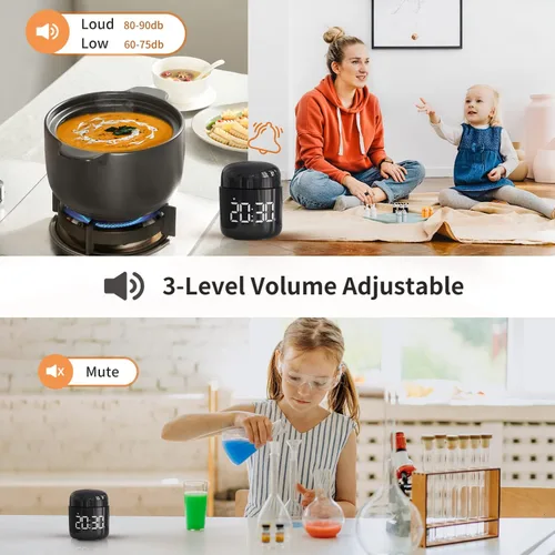 Vista 5 de Temporizador Digital de Cocina, Temporizador de Cuenta Regresiva y Progresiva con Pantalla LED Grande, Ajuste de Volumen, Temporizador para Cocinar