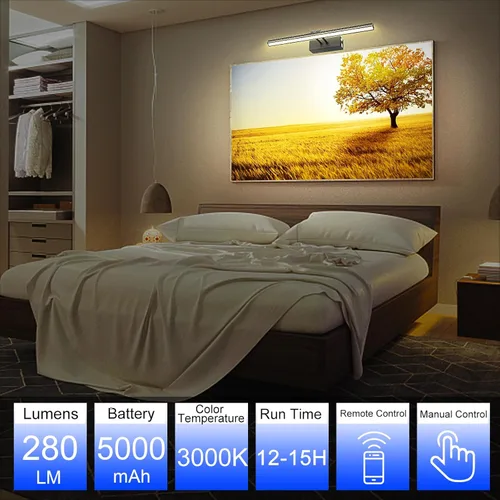 Vista 5 de FUNCHDAY Luz para Cuadros, Luces de Arte a Batería para Pared, Luz Inalámbrica con Control Remoto para Pinturas con Temporizador y Regulable