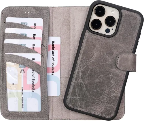 Vista 11 de BOULETTA Magsafe - Funda para iPhone 15 compatible con cuero de grano completo, magnética, desmontable, cartera para teléfono (2 en 1), 4 tarjeteros