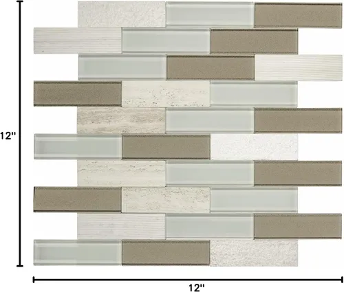 Vista 7 de Daltile SimplyStick Mosaix Mosaix - Mosaico de ladrillo de 1.25 x 4 pulgadas para despegar y pegar de piedra caliza y vidrio, color blanco chenilla