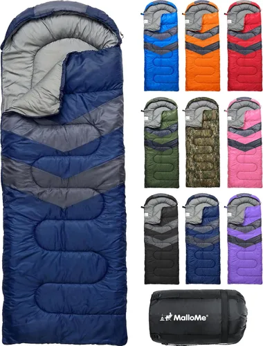 Vista 9 de MalloMe Sacos de dormir para adultos en clima frío y cálido – Saco de dormir para niños, niñas, niños – Accesorios ligeros esenciales de camping