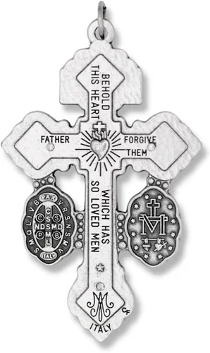 Vista 3 de Paquete de 10 Crucifijos de perdón con medalla de San Benito y medalla milagrosa Crucifijo de triple amenaza para hacer rosario, cruz de rosario