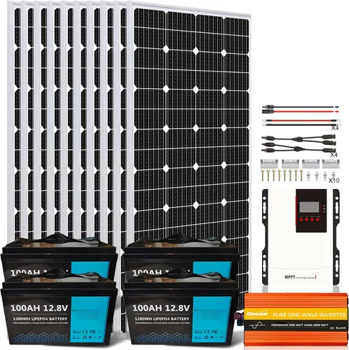 Vista 11 de Kit completo de panel solar de 5.4 KWH con batería e inversor, kit solar de 1350 W 24 V para barco RV, 6 paneles solares de 225 W 12 V, 2