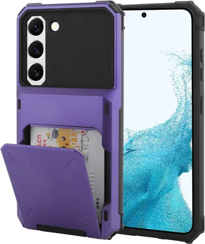 Vista 45 de Funda tipo cartera para Samsung Galaxy S22 con ranura para 2 tarjetas de crédito Funda a prueba de golpes Hybrid Heavy Duty Protection Armor Funda