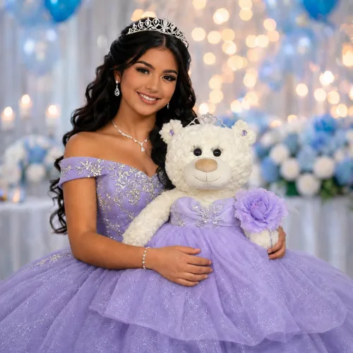 Vista 2 de Centro de mesa grande de 20.0 in de oso de peluche de quinceañera - Vestido elegante, regalo de recuerdo de gran tamaño para 15 años, decoración