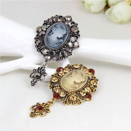 Vista 7 de Broche Cameo, broche de piedra victoriana, joyería antigua, broche de pin colgante de princesa de flores para mujer, oro cristal, plata AMX2Z002T0US