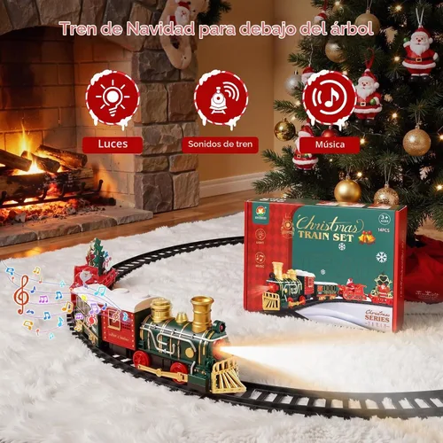 Vista 11 de Luxspire Juego de tren de Navidad, tren de árbol de Navidad con trineo