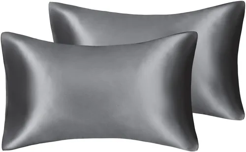 Vista 15 de Juego de 2 fundas de almohada de seda satinada de lujo para cabello y piel, fundas de almohada de satén con cierre de cremallera (estándar