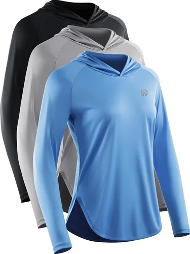 Vista 11 de NELEUS - Camisetas de protección solar para mujer, para correr, atléticas, con capucha, para el entrenamiento