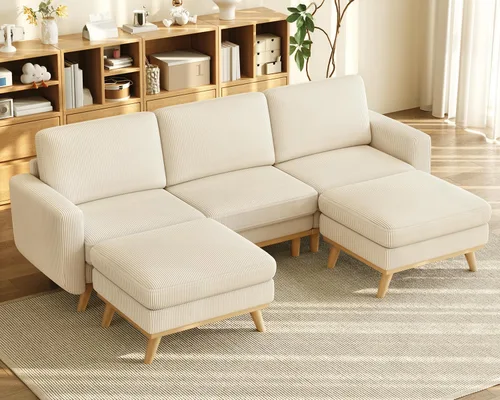Vista 26 de Vesgantti Sofá modular en forma de U de 119 pulgadas, sofá modular de pana con asiento profundo y soporte de resortes, sofá convertible con 2 Beige