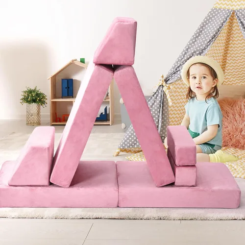 Vista 7 de Sofá de juegos para niños, sofá de 10 piezas para sala de juegos y dormitorio, modular para jugar, crear, dormir (rosa)