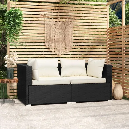 Vista 30 de Sofá de 3 plazas con cojines de ratán de poliéster marrón, juego de muebles de patio al aire libre con 3 sofás centrales para patio trasero, jardín