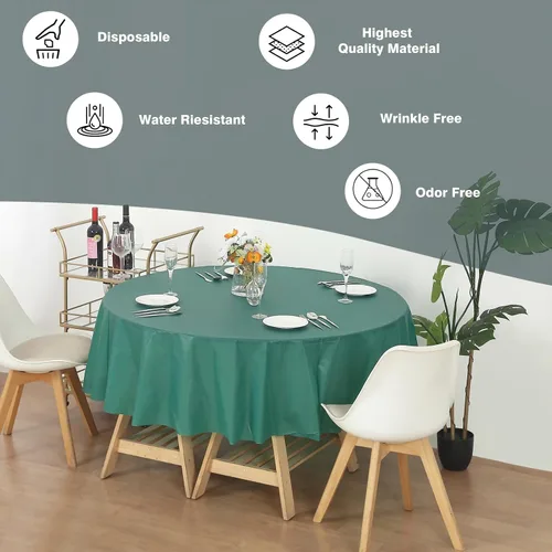 Vista 3 de Evershine Paquete de 12 manteles de plástico resistente (reutilizable) (redondo de 84 pulgadas, verde cazador)