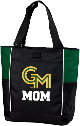 Vista 2 de Broad Bay Official George Mason University Zippered Tote Bag GMU Patriots Logo, 600D Polyester Canvas, Adjustable Web Handles, Front Pocket, Side