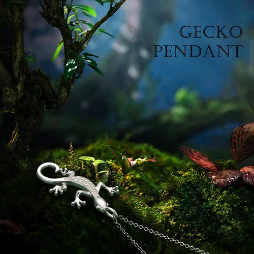 Vista 5 de DAOCHONG Collar con colgante de plata de ley S925 con diseño de lagarto y camaleón Gecko para mujeres, hombres y adolescentes, Plata esterlina