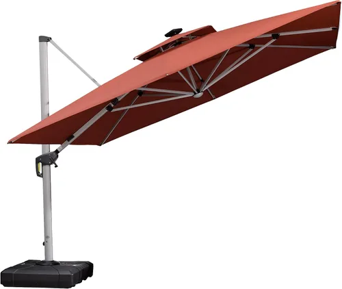 Vista 25 de PURPLE LEAF Sombrilla de patio de 9 x 12 pies con luces, sombrilla rectangular voladiza para exteriores, funciona con energía solar, LED