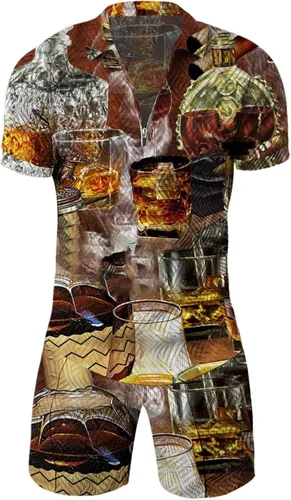 Vista 3 de Conjunto deportivo de 2 piezas para hombre, camiseta polo y pantalón corto, con cremallera de un cuarto, casual, elegante, grande y alto