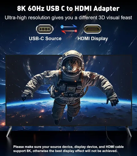 Vista 2 de Adaptador USB C a HDMI 2.1, compatible con 8K @60Hz y 4K 120Hz, HDR dinámico, Thunderbolt 3/4/5, puerto USB 4, adaptador tipo C a HDMI para MacBook