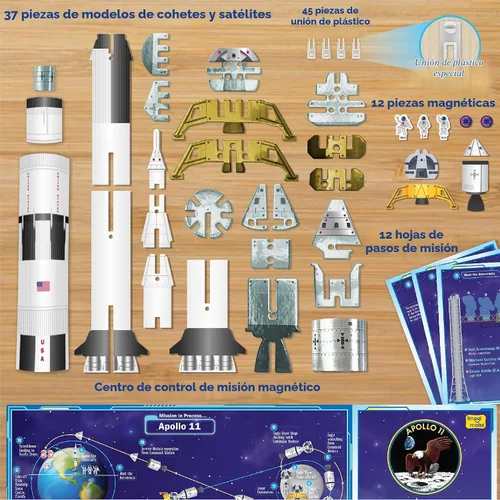 Vista 8 de Imagimake Mapology Man's Journey to Moon, Apollo 11 3D Model Kit para niños Kit educativo de modelo STEM, construye cohetes y satélites, regalo