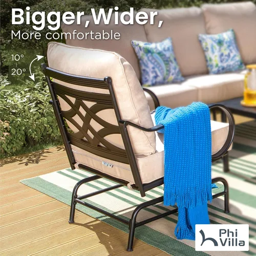 Vista 6 de PHI VILLA Juego de 2 sillas mecedoras para patio al aire libre, sillones metálicos para patio, sofás resistentes para exteriores con cojines de 5.5