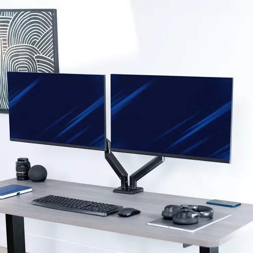 Vista 2 de VIVO - Brazo de resorte neumático articulado negro, con abrazadera para soporte de escritorio Se adapta a pantallas de monitor de 17 a 27" con Max
