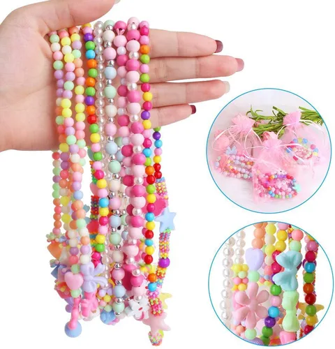 Vista 2 de ONESING Juego de 22 piezas de joyería para disfraz de princesa, collar y pulsera, juego de joyas para niñas, collar y pulsera para jugar, Madera