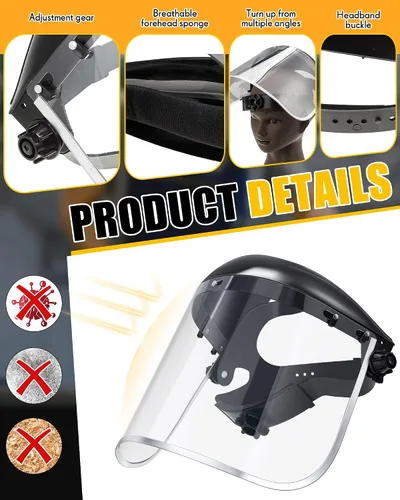 Vista 4 de Copkim Paquete de 3 Protectores Faciales Super Seguros para Rectificado. Protector Facial Transparente para Rectificado y Corte. Resistente a