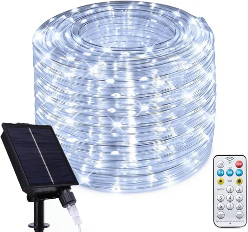 Vista 9 de Vigdur Cuerda de luces solares de 33 pies para exteriores, 100 LED, 18 luces LED que cambian de color, impermeable, con control remoto y Varios
