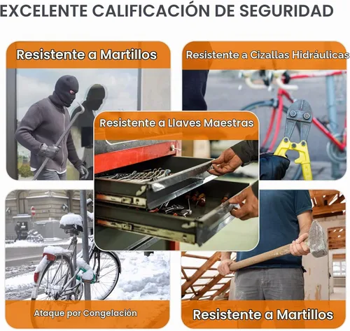 Vista 8 de Bloqueo en U de bicicleta antirrobo resistente con 3 llaves, 0.739 in, negro, 5.32 pulgadas de ancho Dimensión
