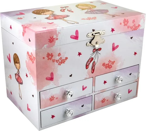 Vista 4 de The San Francisco Music Box Company Ballerina Friends - Cofre musical de 4 cajones con collar de bailarina de color dorado