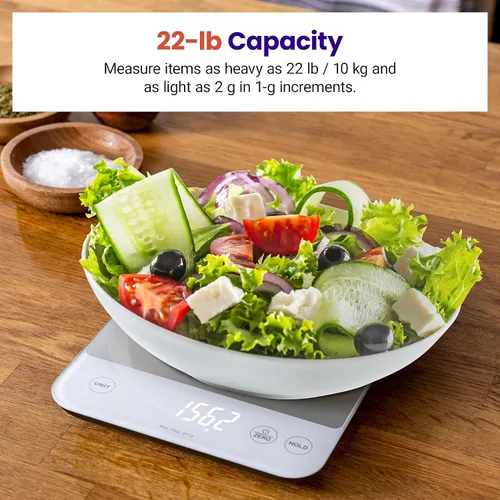 Vista 2 de Etekcity - Báscula de cocina digital de 22 lb, pesa gramos y onzas - Herramienta recargable e impermeable para pérdida de peso, cocina, repostería
