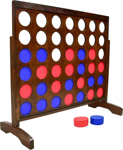 Vista 7 de GoSports 4 Foot Giant Wooden 4-in-a-Row Connect Game – Jumbo Party Size with Heavy-Duty Coins – Easy Setup and Portable Design for Indoor and