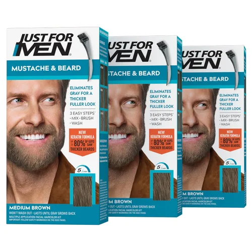 Vista 13 de Just For Men - Tinte para bigote y barba, coloración de barba para cabello gris con cepillo, con queratina, biotina, aloe vera y aceite de coco