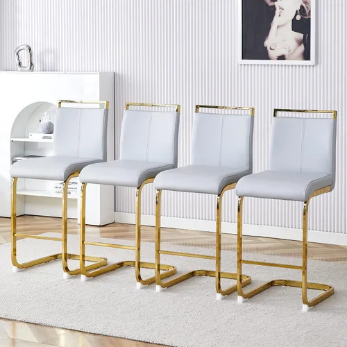Vista 35 de gopop Juego de 2 taburetes de bar de altura de mostrador con respaldo, taburetes de cocina de cuero sintético negro con patas de metal recubierto