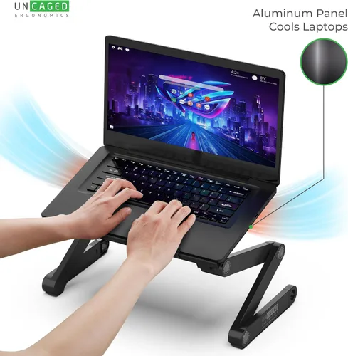 Vista 9 de Uncaged Ergonomics WorkEZ - Pie de aluminio profesional para enfriar computadora portátil con altura y ángulo adaptables / Escritorio