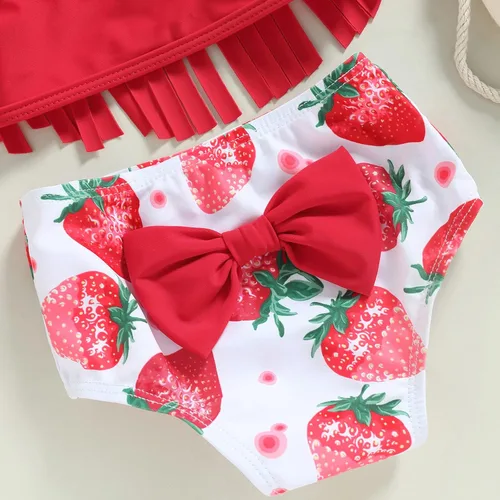 Vista 6 de Yccutest Traje de baño de flores para bebé, 3 piezas, parte superior triangular, parte inferior con volantes, sombrero para el sol, conjunto