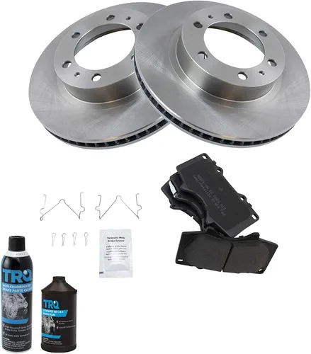 Vista 3 de TRQ Kit de rotor de pastillas de freno metálicas de primera calidad con productos químicos compatibles con Toyota Truck SUV