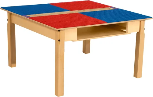Vista 10 de Contender Time-2-Play - Mesa de madera contrachapada de abedul para niños, color azul y verde, compatible con Lego Montessori con estante para sala