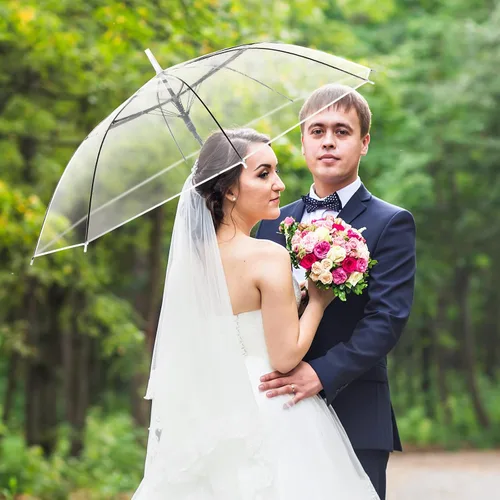 Vista 6 de Paquete de 60 sombrillas transparentes de boda transparentes a granel, paraguas de palo abierto automático, resistente al viento, impermeable