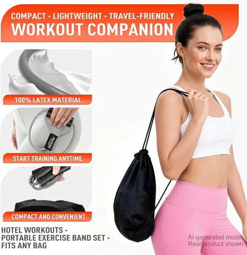 Vista 2 de Figure 8 Resistance Bands for Arm, Back – 3-Level Latex Heavy Exercise Bands with Handles for Strength Training, Full Body Workout, Physical