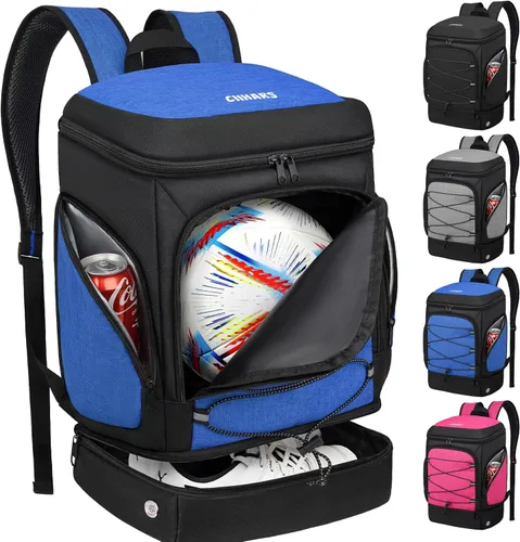 Vista 17 de Mochila de fútbol, bolsa de fútbol con soporte para pelotas, incluye zapatos de tacos separados y compartimento para bolas, bolsas