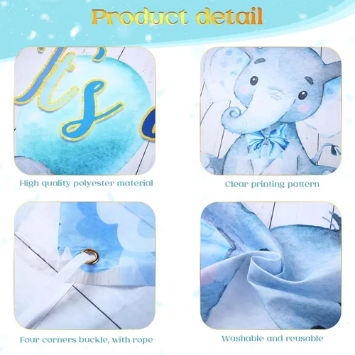 Vista 4 de Decoraciones para baby shower, 121 piezas de suministros de fiesta de elefantes, incluyen telón de fondo, pancarta, globos, mantel y decoración