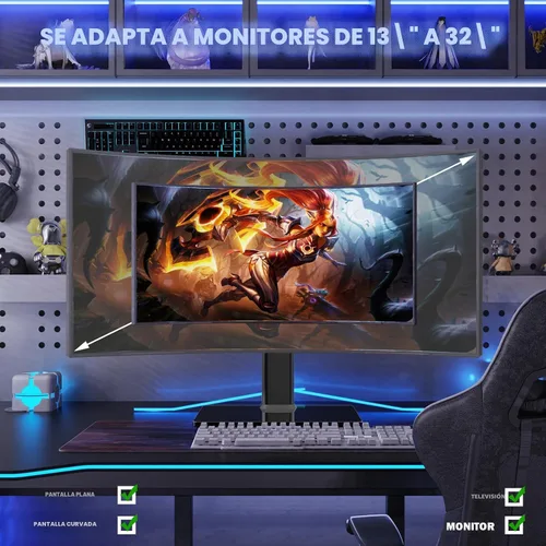 Vista 7 de Soporte de escritorio independiente elevador de montaje para monitor de computadora LCD individual para pantalla de 13 a 32 pulgadas con giro Negro