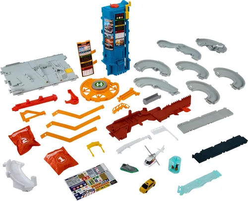 Vista 5 de Matchbox Vehículos de Juguete y Set de Juego, Centro de Transporte con 5 Niveles, Características Activadas por Niños y Autos, Incluye Taxi a Escala